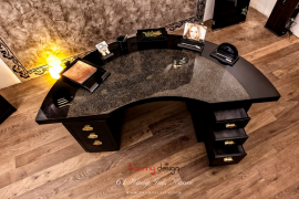 Semi-circle black lacquer desk with eggshell surface